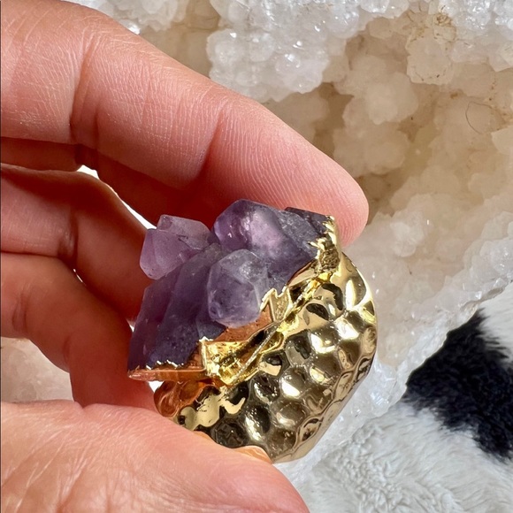 Gold Plated Amethyst Cluster Cuff Ring - Picture 6 of 9